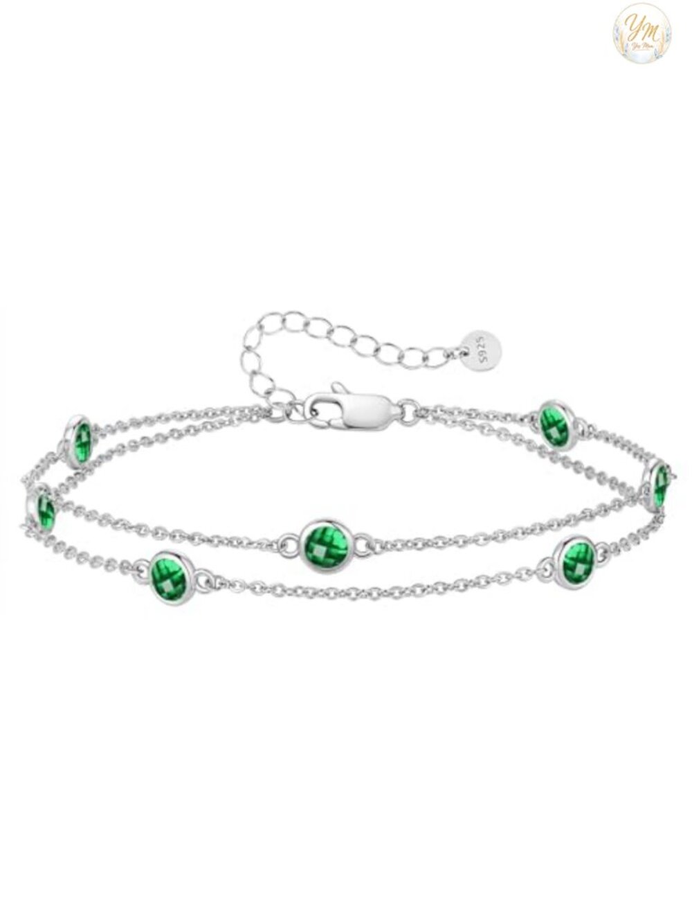 Sterling Silver Double Layer Birthstone Adjustable Bracelet